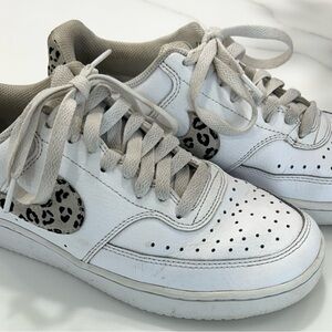 White Sneakers with Leopard Print Detail